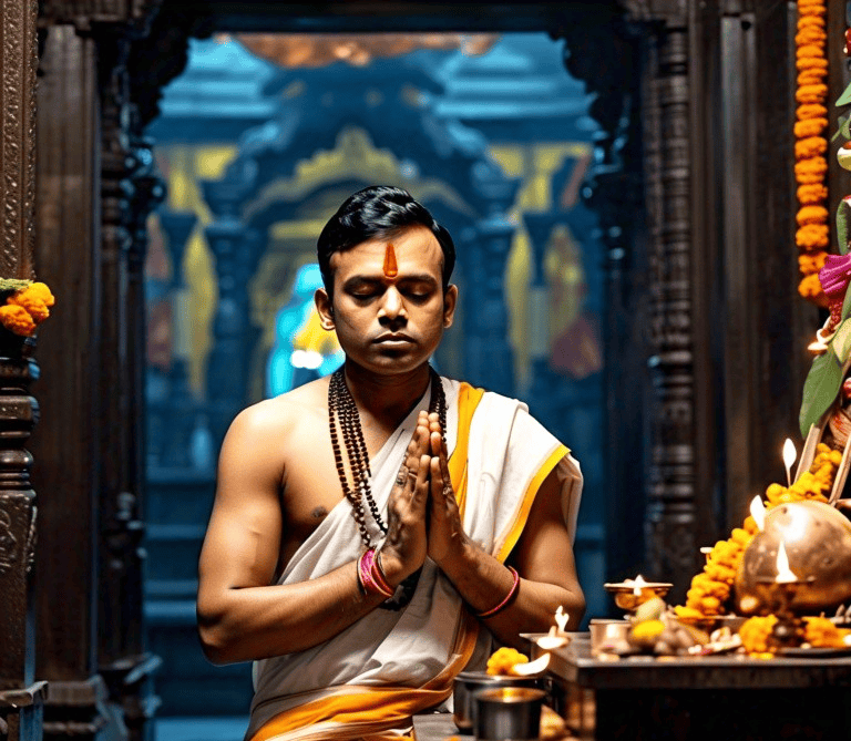 offering prayer at temple